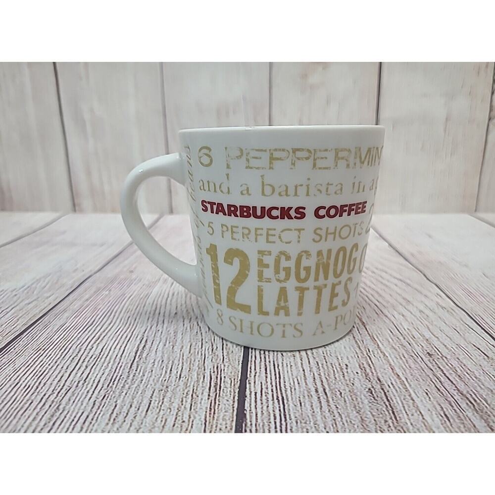 Starbucks 12 Days of Christmas Coffee Tea Mug Cup Red Gold Holiday 14 oz 2008